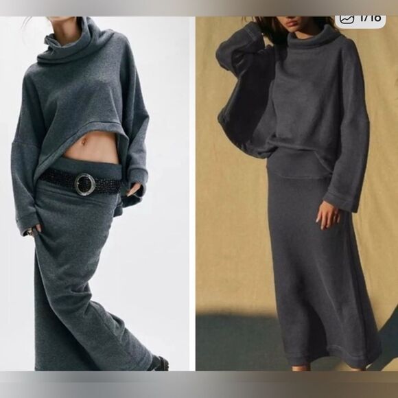 free people freest milley knit skirt top set terry gray - Picture 2 of 7